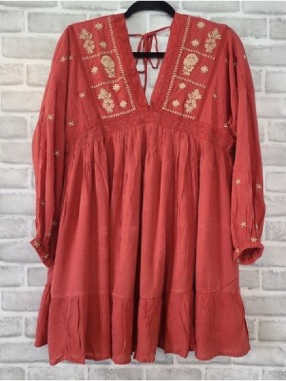 In Bloom Rust orange Embroidered Boho dress